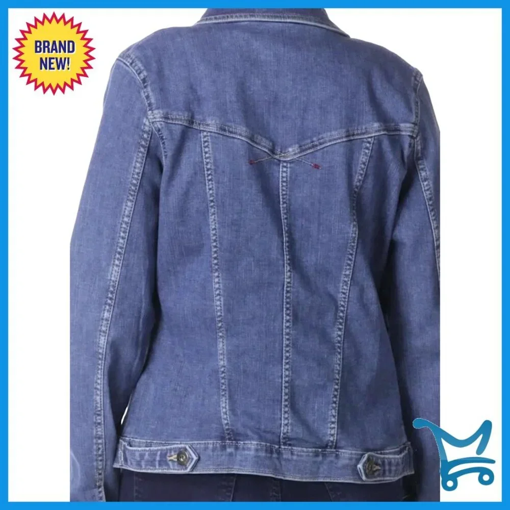 Stretch Denim Jacket Classic Wardrobe Staple Button Closure Soft Cotton Blend - Picture 6 of 6